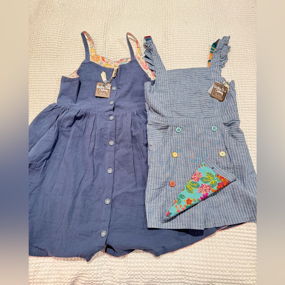 NWT Matilda Jane Blue Button-Front Sundress & Light Blue Striped Button Romper